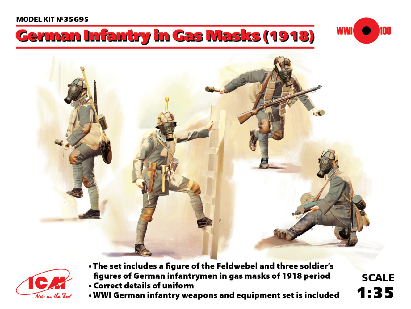 German Infantry in Gas Masks (1918)